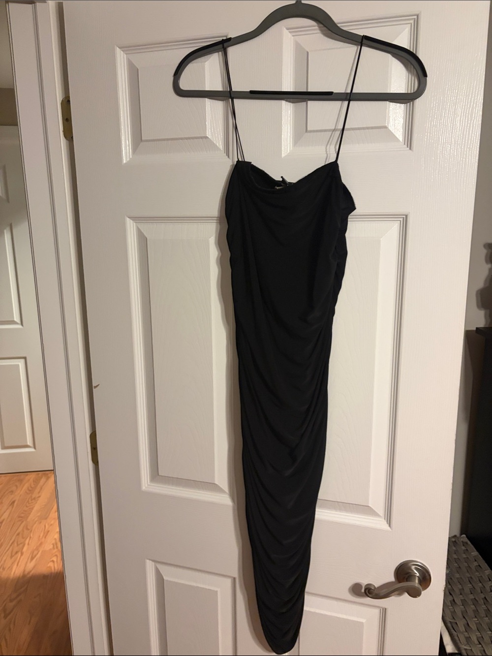 Windsor Black Ruched Spaghetti-Strap Maxi Dress